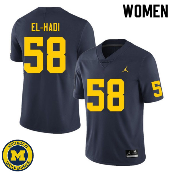 Womens Michigan Wolverines #58 Giovanni El-Hadi Navy Stitched Football Jersey